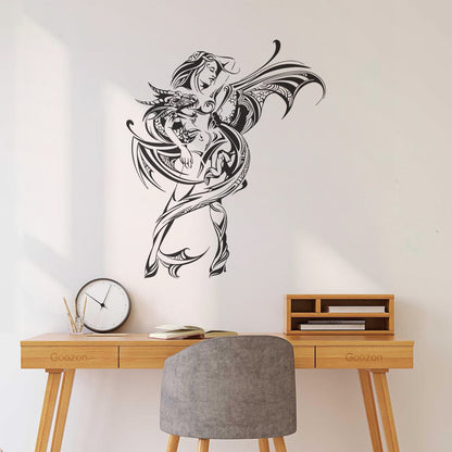 Wall Stickers Naked Woman With Dragon Fantasy Tattoo Culture