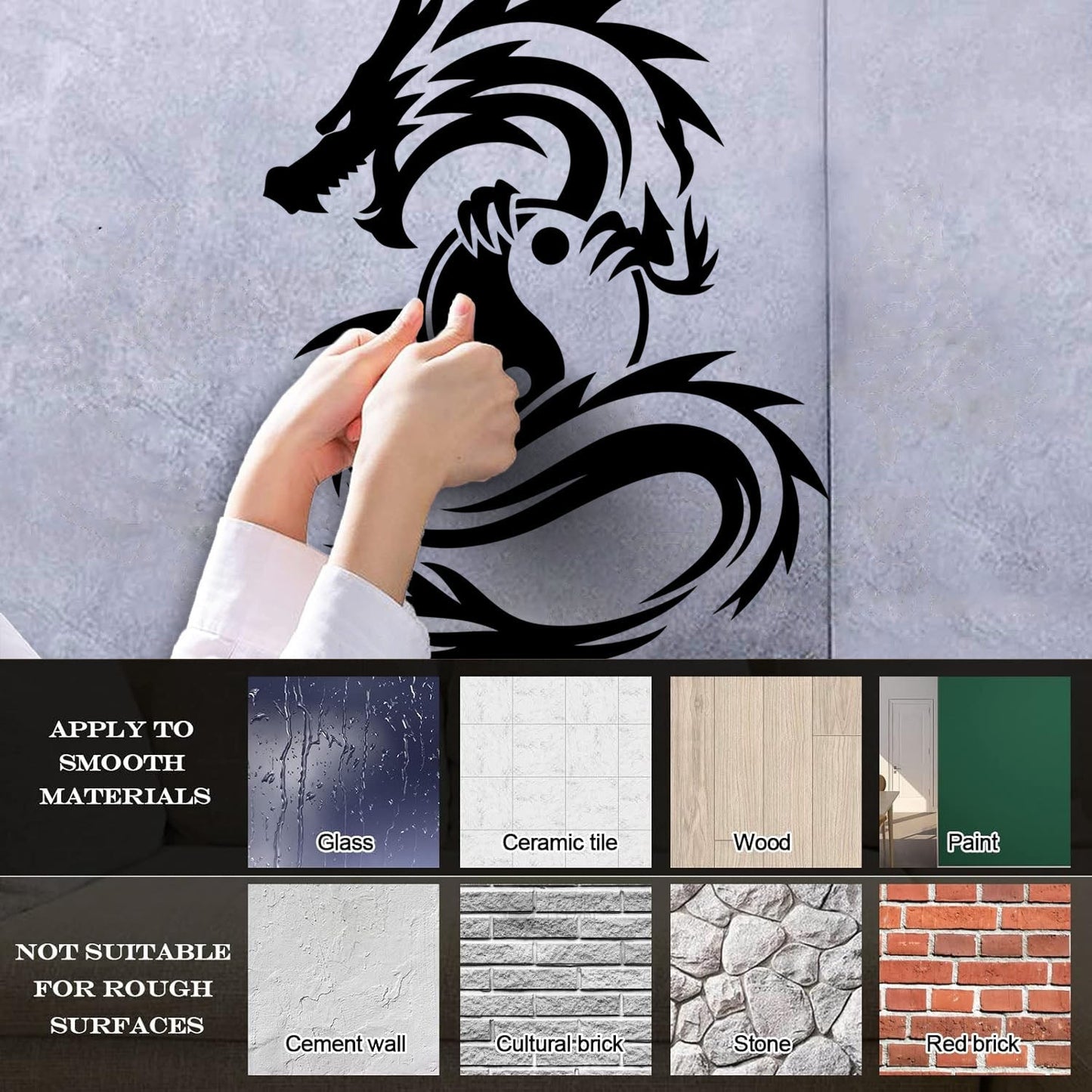 Oriental Dragon Mythological Fantasy Animal Yin Yang Wall Decals Pvc Equipped With Transfer Film Kit