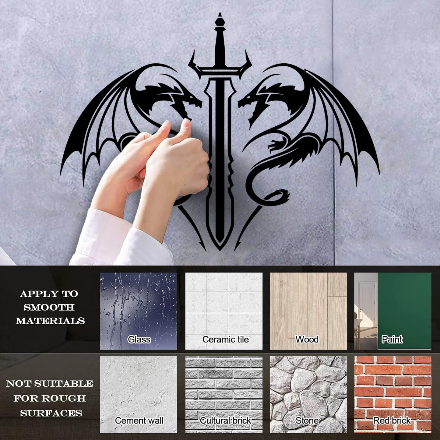 Fine Carving Decals Swords Dragons Fantasy Kids Man Cave Glass Stickers