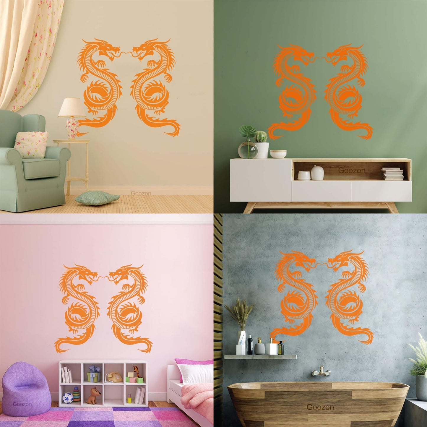 Wall Decals Pvc Two Dragon Fantasy Myth Children'S Self Adhesive