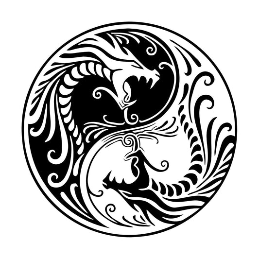 Vinyl Wall Stickers Two Dragons Yin Yang Fantasy Asian Mythology Equipped With Transfer Film Kit