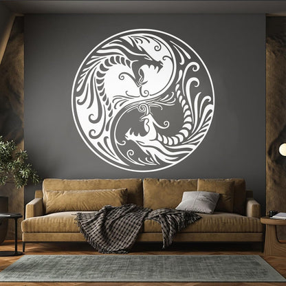 Vinyl Wall Stickers Two Dragons Yin Yang Fantasy Asian Mythology Equipped With Transfer Film Kit