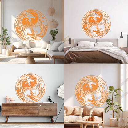 Vinyl Wall Stickers Two Dragons Yin Yang Fantasy Asian Mythology Equipped With Transfer Film Kit