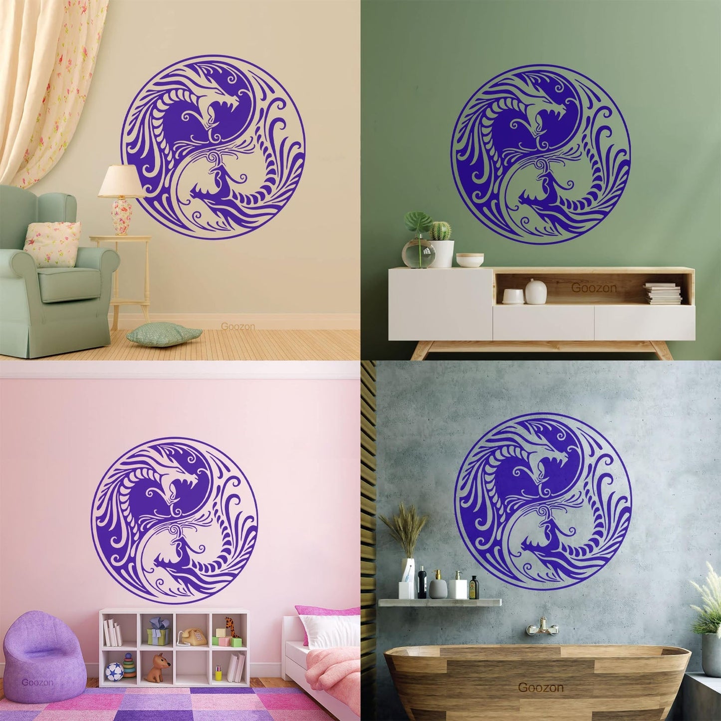 Vinyl Wall Stickers Two Dragons Yin Yang Fantasy Asian Mythology Equipped With Transfer Film Kit