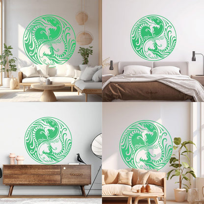 Vinyl Wall Stickers Two Dragons Yin Yang Fantasy Asian Mythology Equipped With Transfer Film Kit