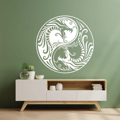 Vinyl Wall Stickers Two Dragons Yin Yang Fantasy Asian Mythology Equipped With Transfer Film Kit