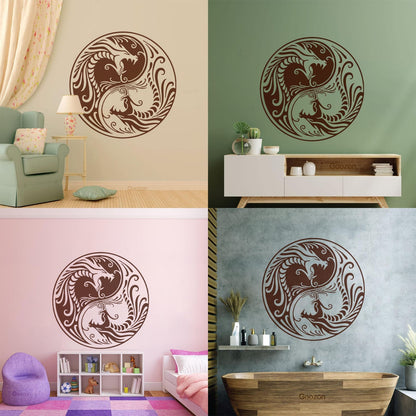 Vinyl Wall Stickers Two Dragons Yin Yang Fantasy Asian Mythology Equipped With Transfer Film Kit