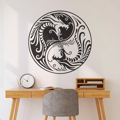 Vinyl Wall Stickers Two Dragons Yin Yang Fantasy Asian Mythology Equipped With Transfer Film Kit
