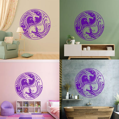 Vinyl Wall Stickers Two Dragons Yin Yang Fantasy Asian Mythology Equipped With Transfer Film Kit