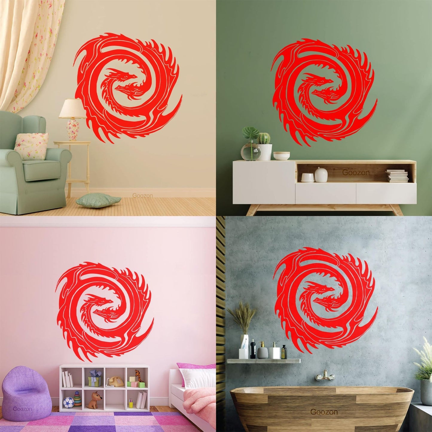 Wall Decals Two Head Dragon Circle Fantasy Japanese Easy Installation