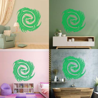 Wall Decals Two Head Dragon Circle Fantasy Japanese Easy Installation