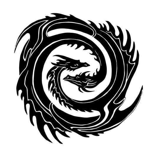 Wall Decals Two Head Dragon Circle Fantasy Japanese Easy Installation