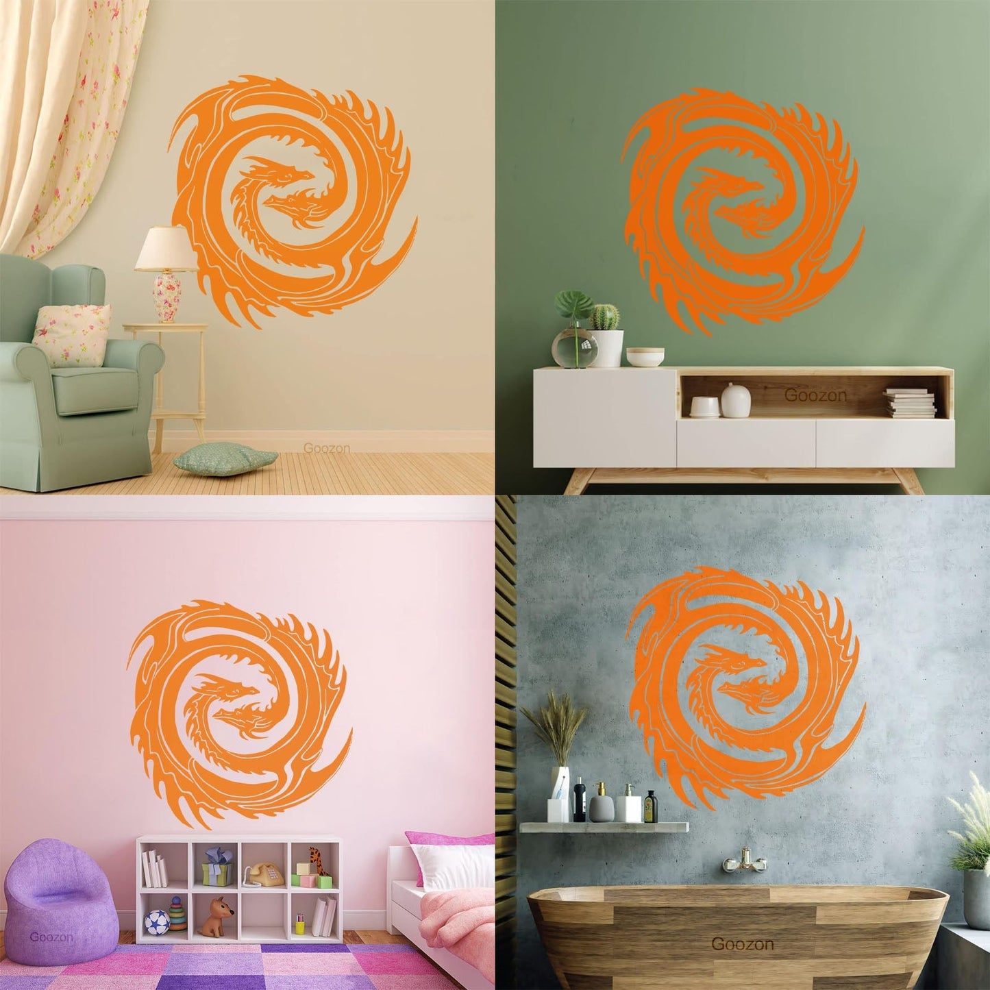 Wall Decals Two Head Dragon Circle Fantasy Japanese Easy Installation