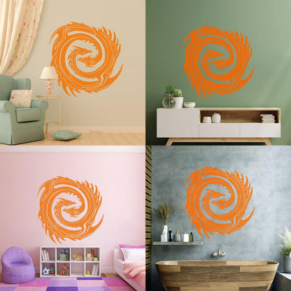 Wall Decals Two Head Dragon Circle Fantasy Japanese Easy Installation