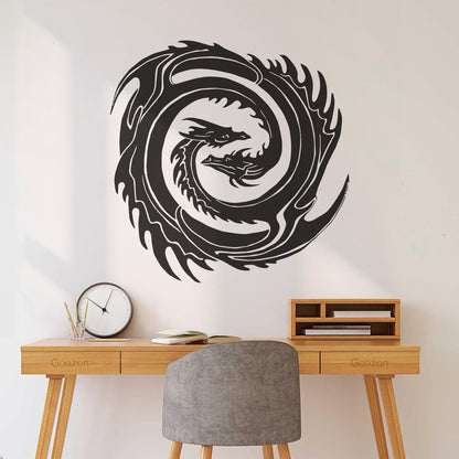 Wall Decals Two Head Dragon Circle Fantasy Japanese Easy Installation