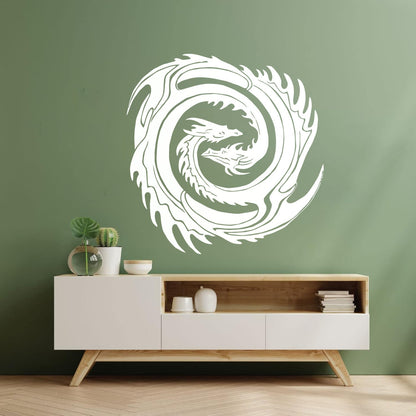 Wall Decals Two Head Dragon Circle Fantasy Japanese Easy Installation