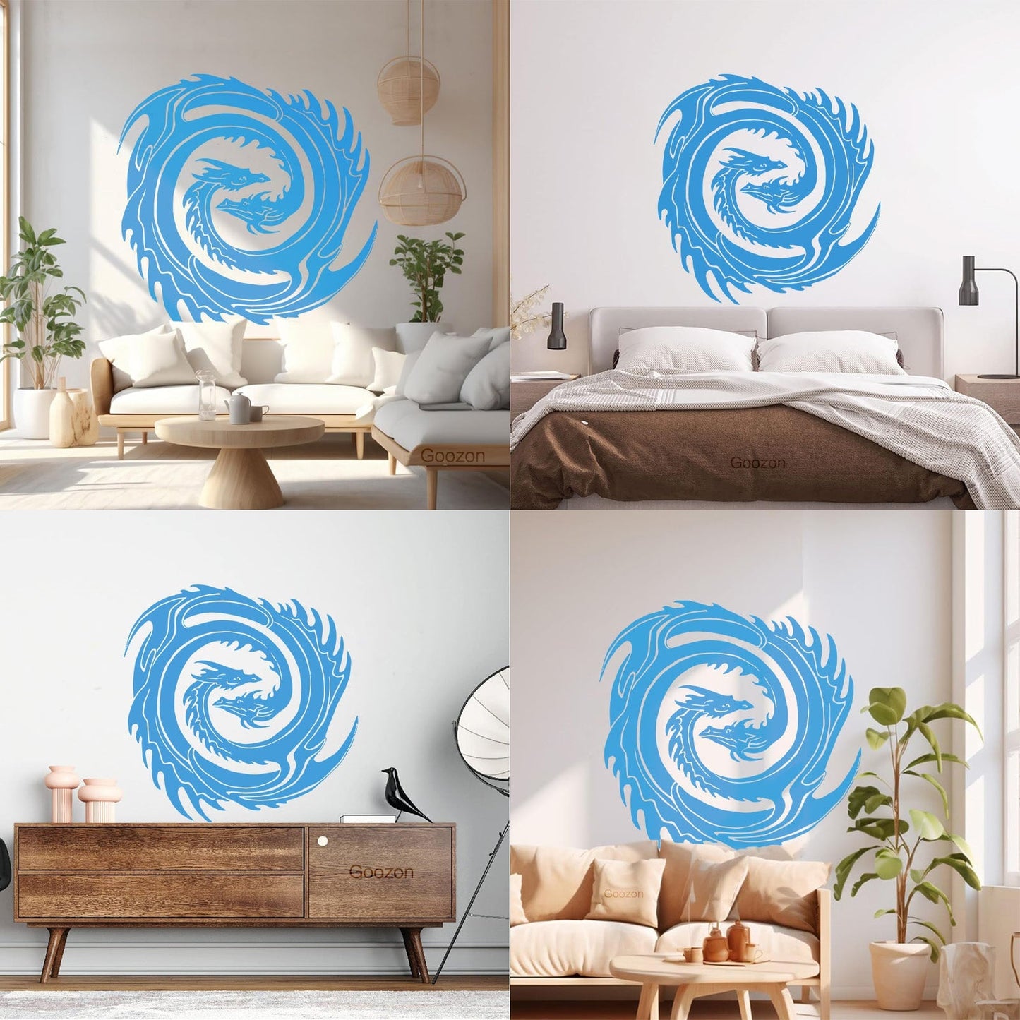 Wall Decals Two Head Dragon Circle Fantasy Japanese Easy Installation