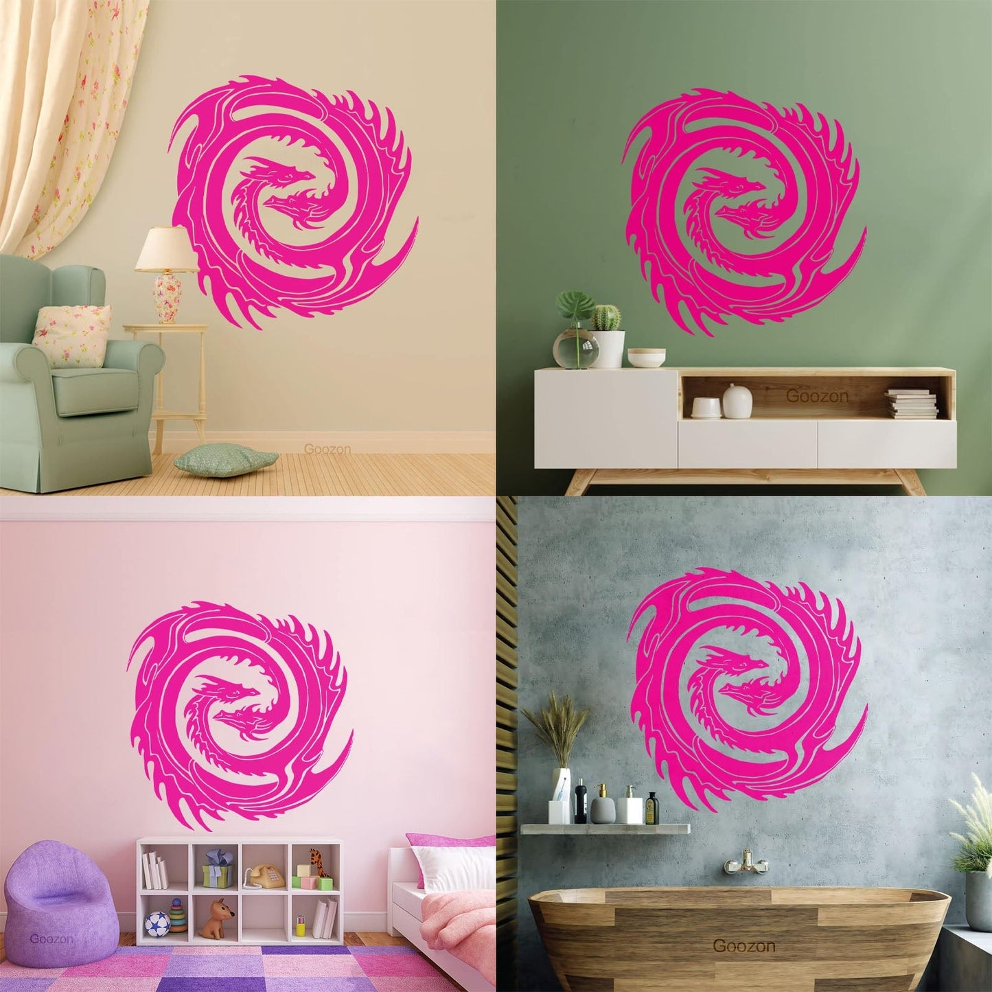 Wall Decals Two Head Dragon Circle Fantasy Japanese Easy Installation