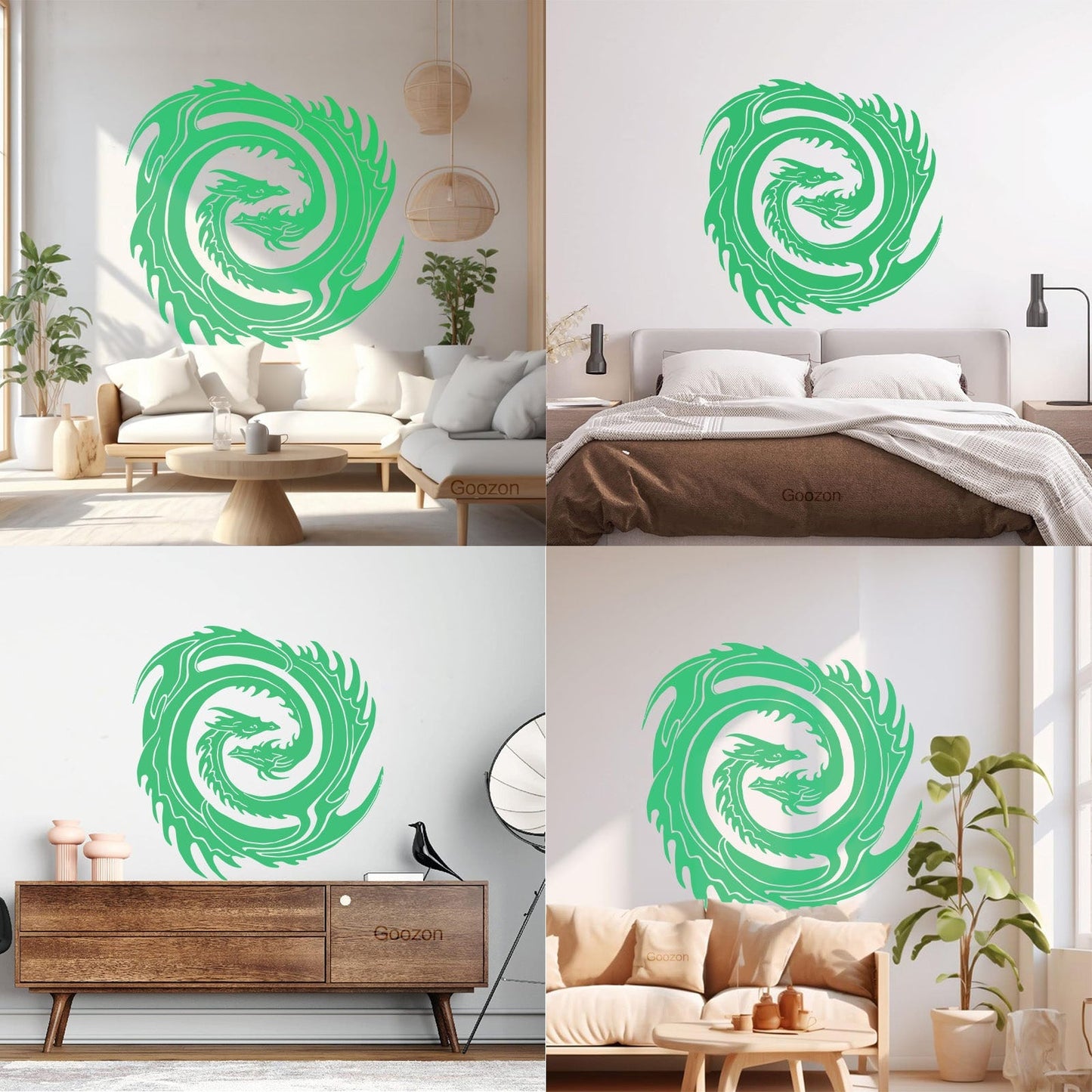 Wall Decals Two Head Dragon Circle Fantasy Japanese Easy Installation