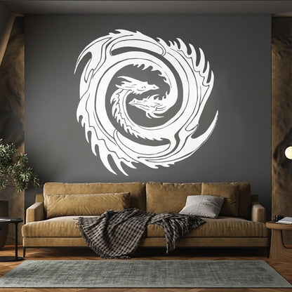Wall Decals Two Head Dragon Circle Fantasy Japanese Easy Installation