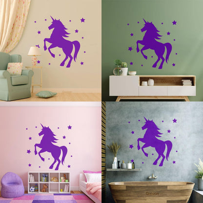 Mural And Wall Vinyl Decal Unicorn Fantasy Animal Kids Stars Bedroom Waterproof