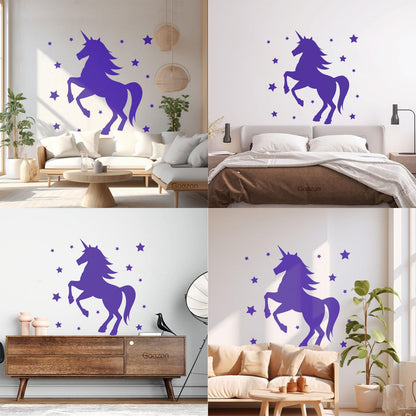Mural And Wall Vinyl Decal Unicorn Fantasy Animal Kids Stars Bedroom Waterproof