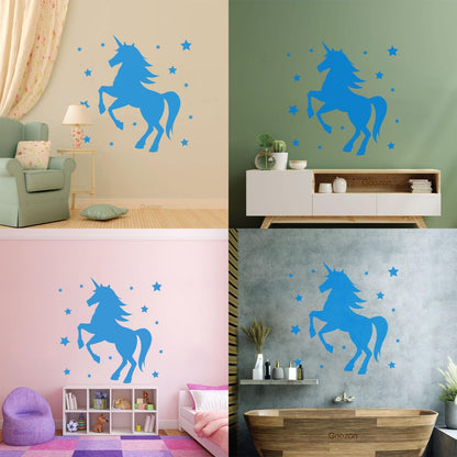 Mural And Wall Vinyl Decal Unicorn Fantasy Animal Kids Stars Bedroom Waterproof