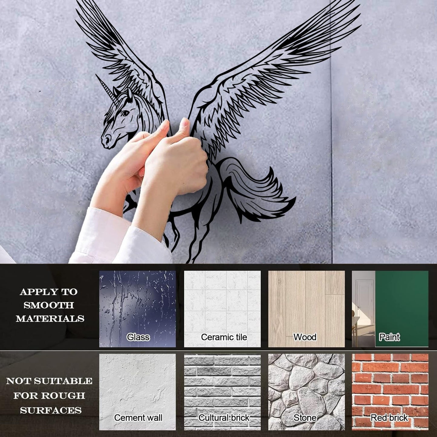 Wall Stickers Unicorn Fantasy World Myth Pegasus Wings Art Decoration