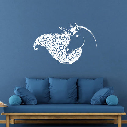 Fine Carving Decals Unicorn Head Girl Fantasy Room Wall Beautification