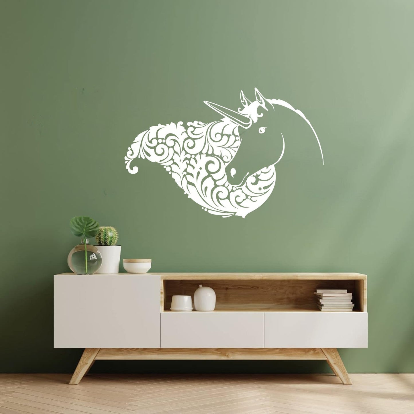 Fine Carving Decals Unicorn Head Girl Fantasy Room Wall Beautification