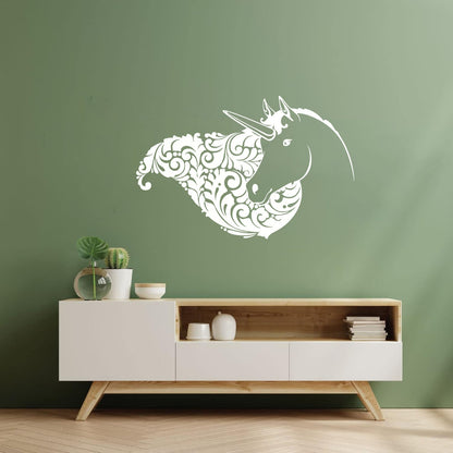 Fine Carving Decals Unicorn Head Girl Fantasy Room Wall Beautification