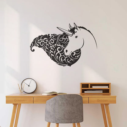 Fine Carving Decals Unicorn Head Girl Fantasy Room Wall Beautification