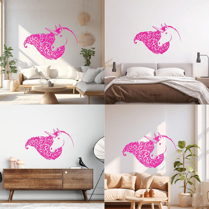 Fine Carving Decals Unicorn Head Girl Fantasy Room Wall Beautification