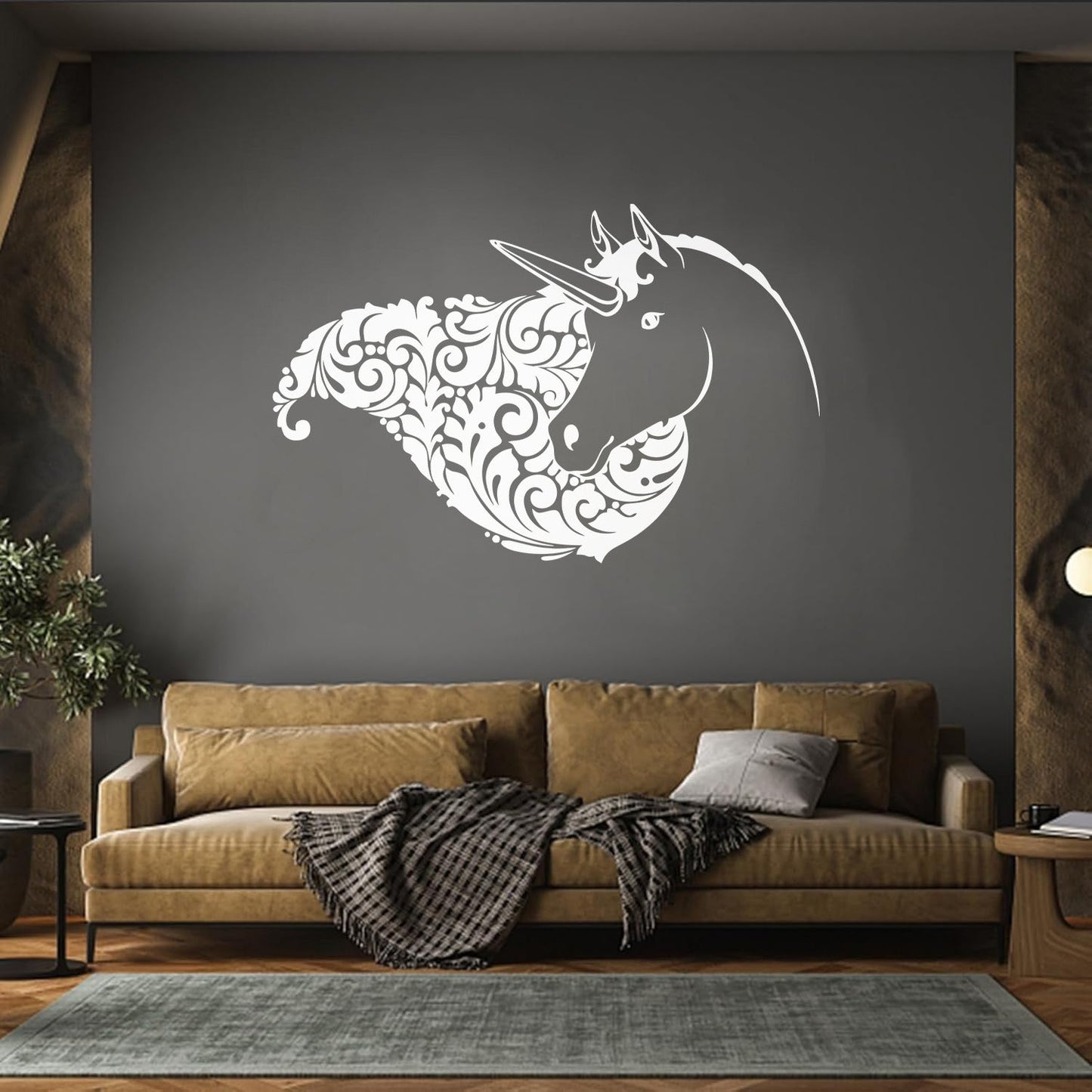 Fine Carving Decals Unicorn Head Girl Fantasy Room Wall Beautification