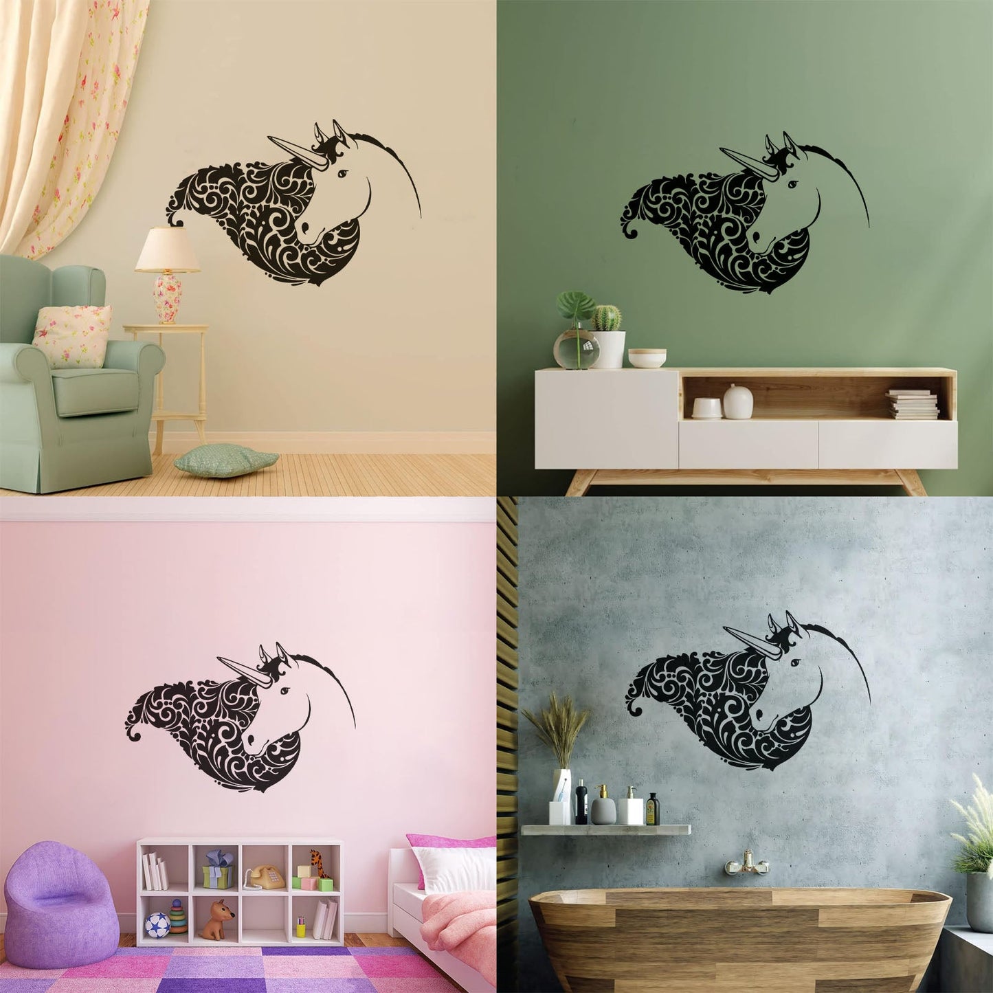 Fine Carving Decals Unicorn Head Girl Fantasy Room Wall Beautification