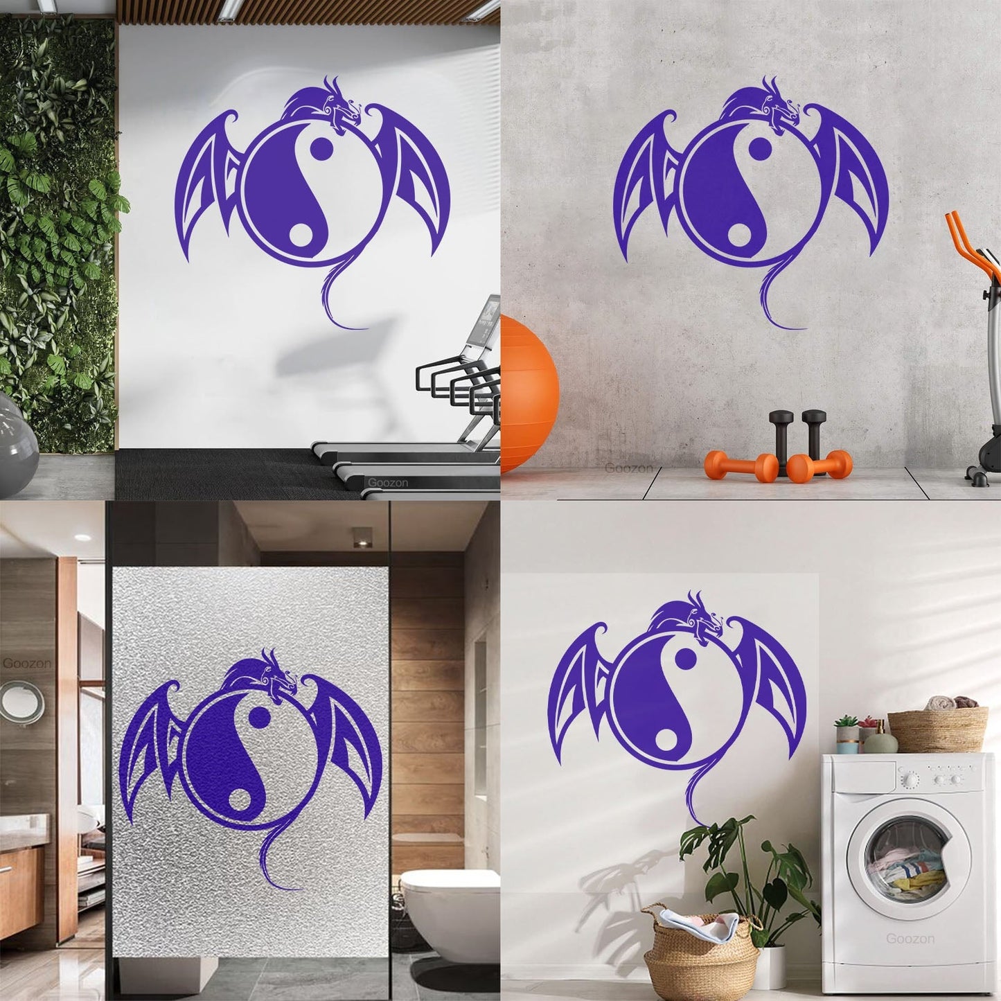 Vinyl Wall Stickers Yin Yang Symbol Asian Dragon Fantasy Animal Self Adhesive