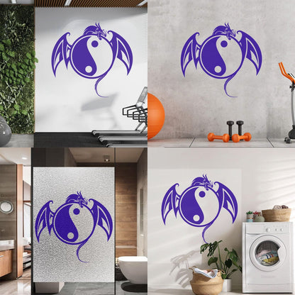 Vinyl Wall Stickers Yin Yang Symbol Asian Dragon Fantasy Animal Self Adhesive