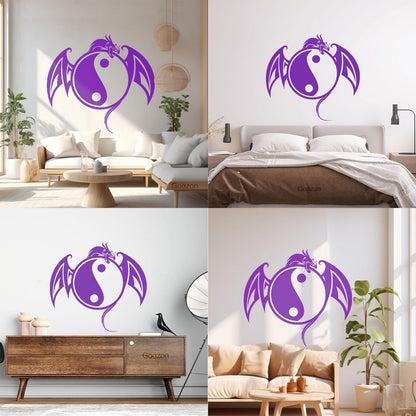 Vinyl Wall Stickers Yin Yang Symbol Asian Dragon Fantasy Animal Self Adhesive