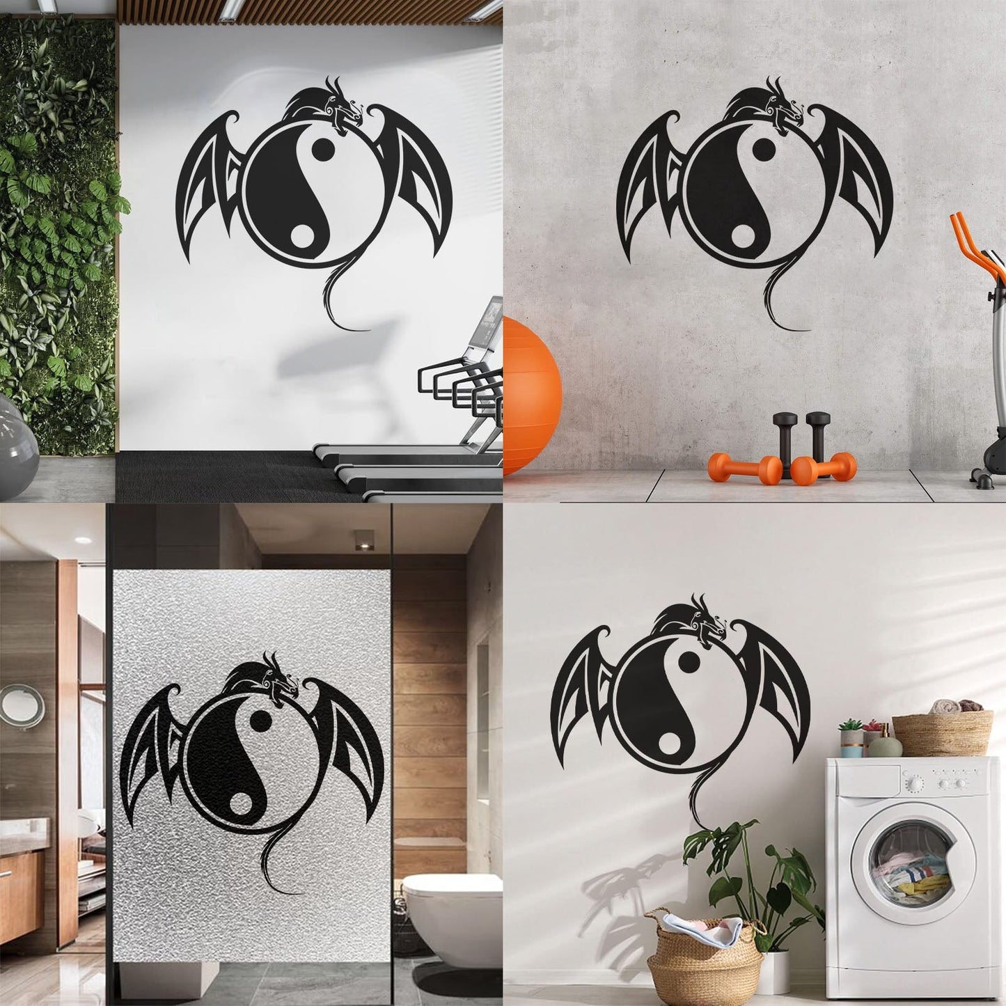 Vinyl Wall Stickers Yin Yang Symbol Asian Dragon Fantasy Animal Self Adhesive