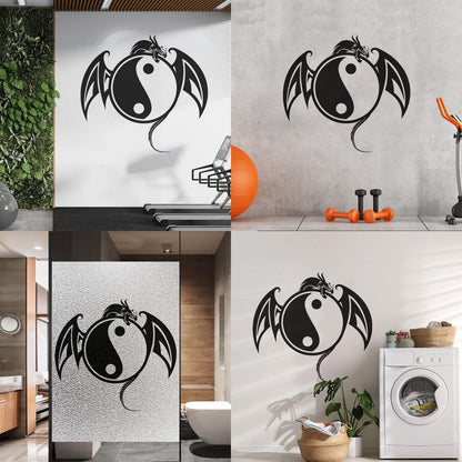 Vinyl Wall Stickers Yin Yang Symbol Asian Dragon Fantasy Animal Self Adhesive