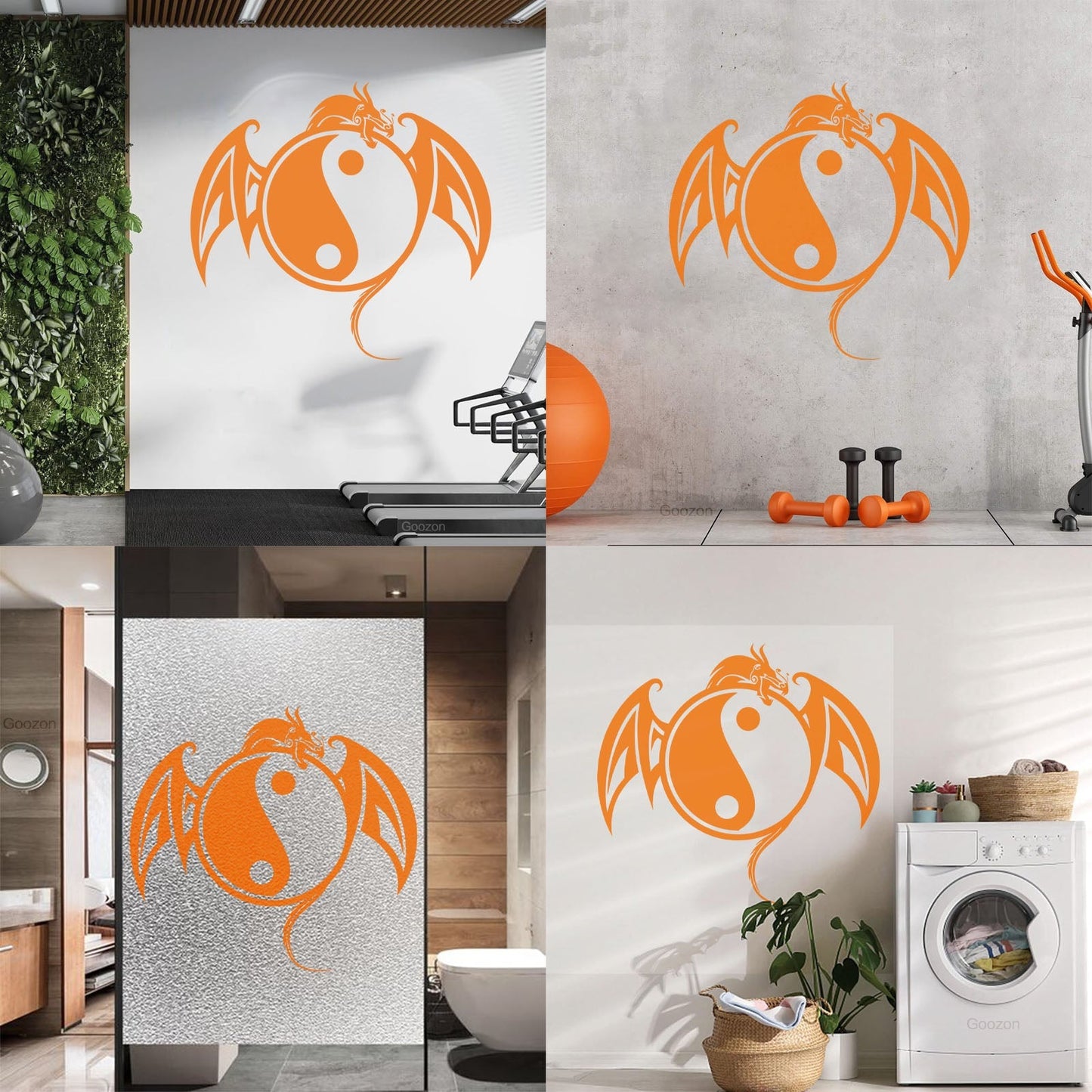 Vinyl Wall Stickers Yin Yang Symbol Asian Dragon Fantasy Animal Self Adhesive