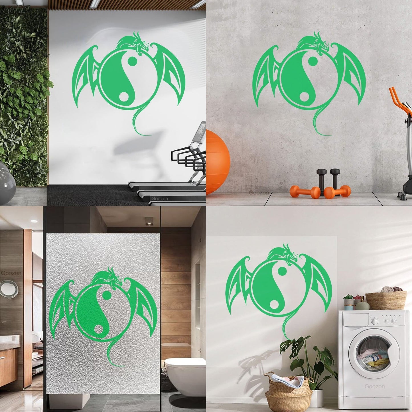 Vinyl Wall Stickers Yin Yang Symbol Asian Dragon Fantasy Animal Self Adhesive