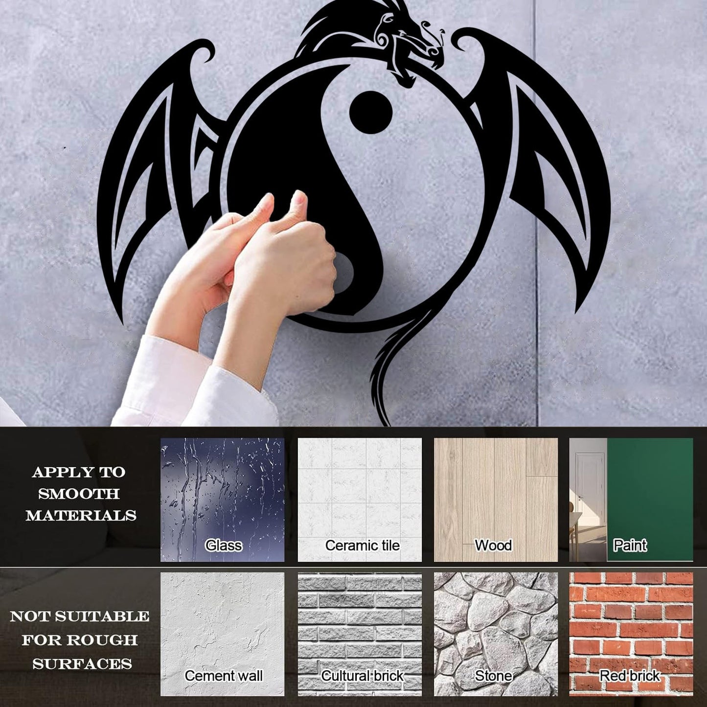 Vinyl Wall Stickers Yin Yang Symbol Asian Dragon Fantasy Animal Self Adhesive