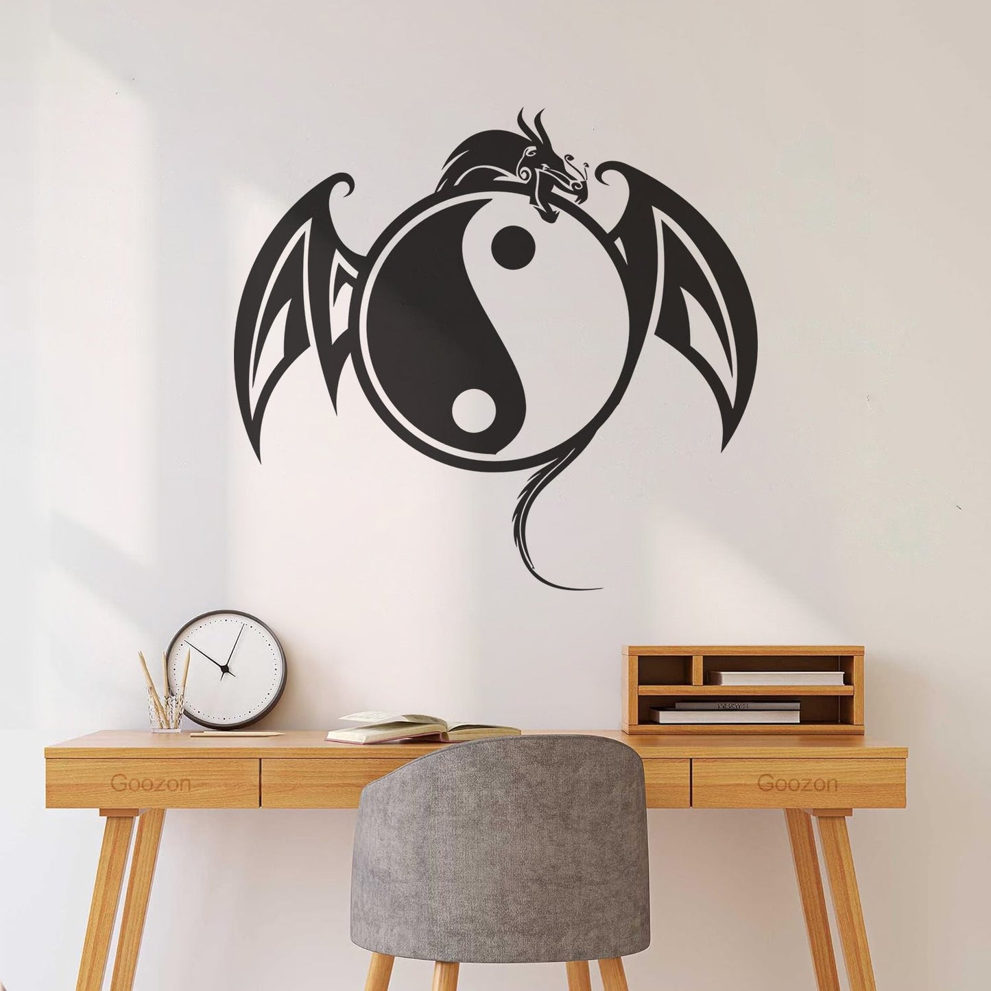 Vinyl Wall Stickers Yin Yang Symbol Asian Dragon Fantasy Animal Self Adhesive