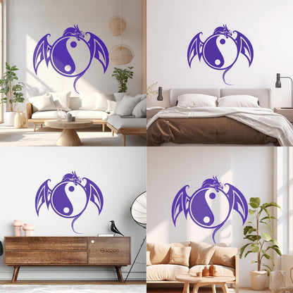 Vinyl Wall Stickers Yin Yang Symbol Asian Dragon Fantasy Animal Self Adhesive