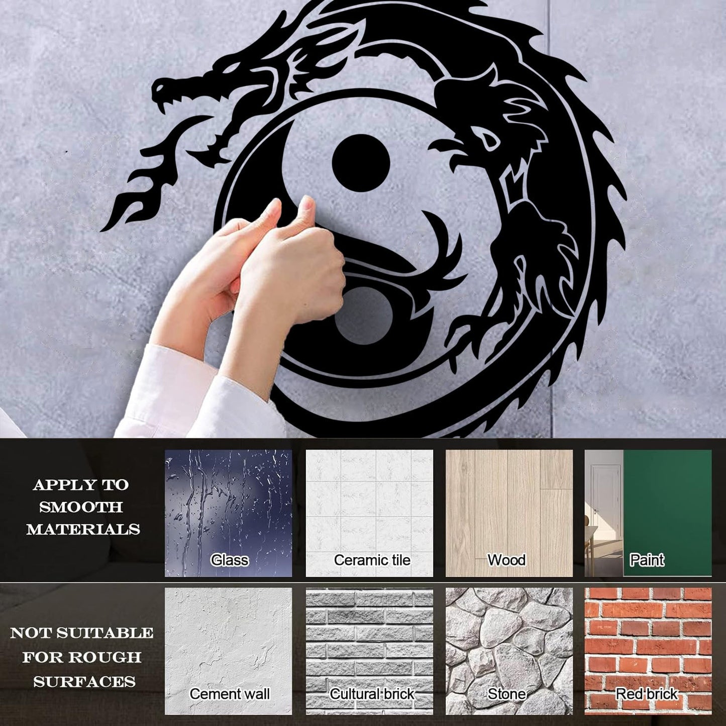 Wall Decals Zen Yin Yang Symbol Asian Dragon Fantasy Do Not Damage The Wall Surface