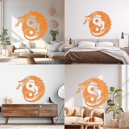 Wall Decals Zen Yin Yang Symbol Asian Dragon Fantasy Do Not Damage The Wall Surface