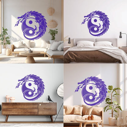 Wall Decals Zen Yin Yang Symbol Asian Dragon Fantasy Do Not Damage The Wall Surface