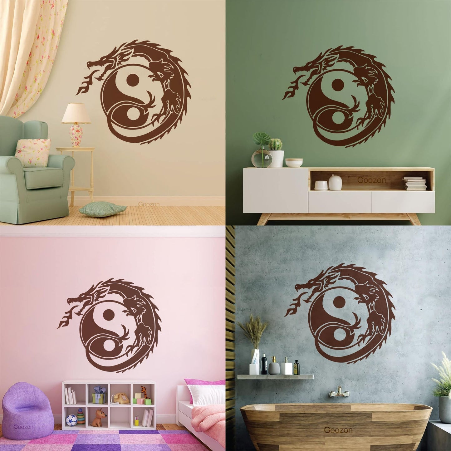 Wall Decals Zen Yin Yang Symbol Asian Dragon Fantasy Do Not Damage The Wall Surface
