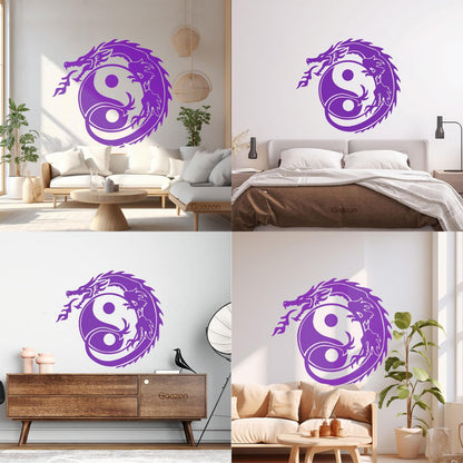 Wall Decals Zen Yin Yang Symbol Asian Dragon Fantasy Do Not Damage The Wall Surface